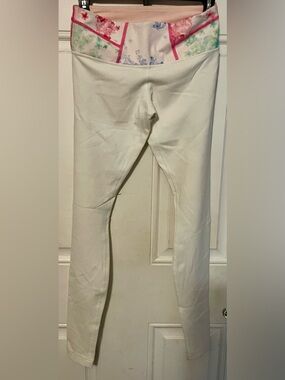 lululemon athletica White Leggings with Pink Floral Waistband